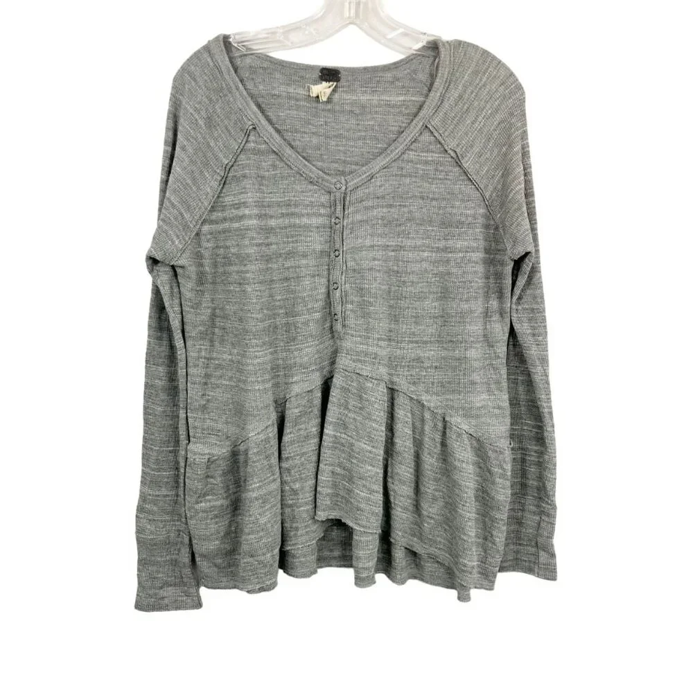 Free People We the Free Coastline Peplum Long Sleeve‎ Top Gray - Size XS
